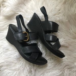 Born Handcrafted Footware black strap wedges